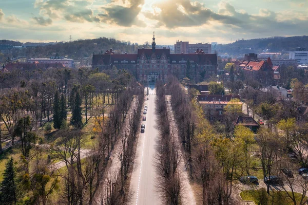 Beautiful building of the University of technology in Gdansk at spring time. Poland