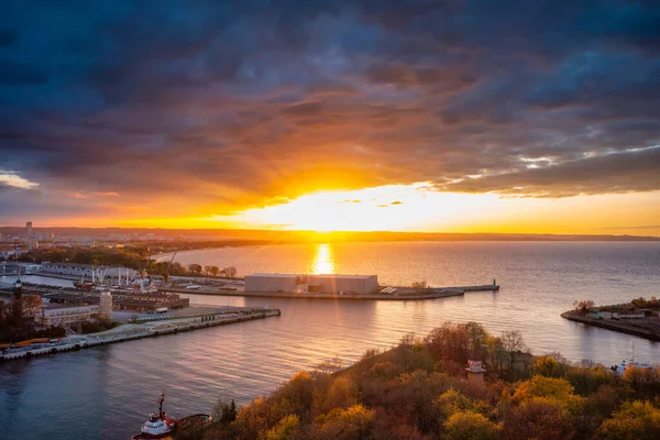 Prachtige Zonsondergang Boven Het Havenkanaal Aan Monding Van Oostzee Polen — Stockfoto