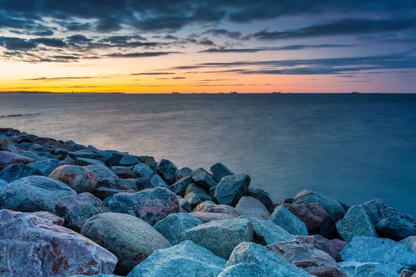 Pôr Sol Junto Mar Báltico Gdansk Polónia — Fotografia de Stock