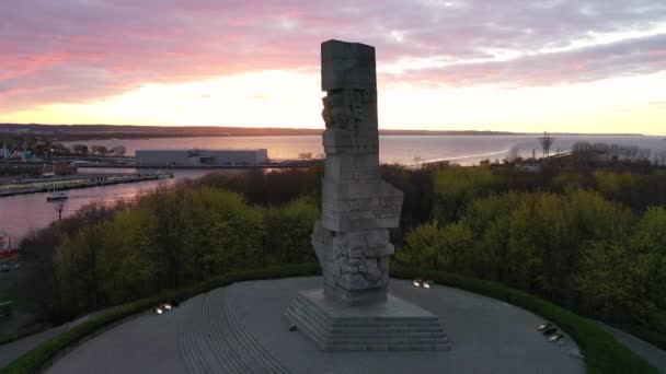 Gdansk Poland May 2022 Monument Defenders Coast Westereplatte Peninsula Sunset — Stock Video