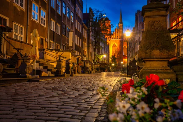 Чудова Архітектура Вулиці Маріаки Ґданську Вночі Польща — стокове фото