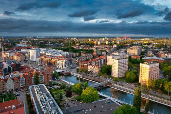 Veduta Aerea Della Bellissima Città Danzica Tramonto Polonia — Foto Stock