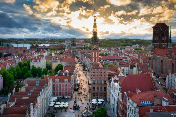 Légi Kilátás Gyönyörű Gdansk Város Naplementekor Lengyelország — Stock Fotó