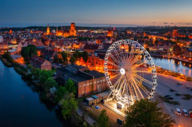 Aerial view of the beautiful Gdansk city at dusk, Poland clipart