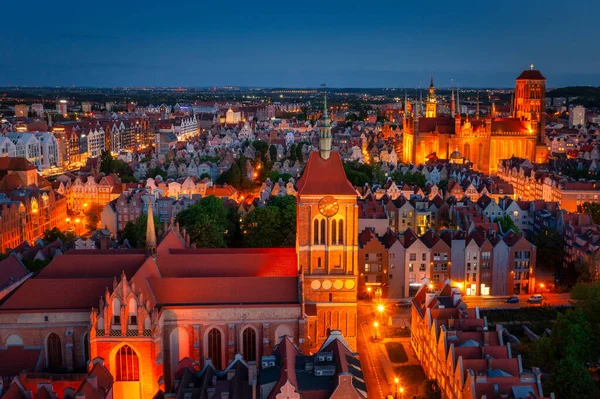 Letecký Pohled Krásné Město Gdaňsk Soumraku Polsko — Stock fotografie