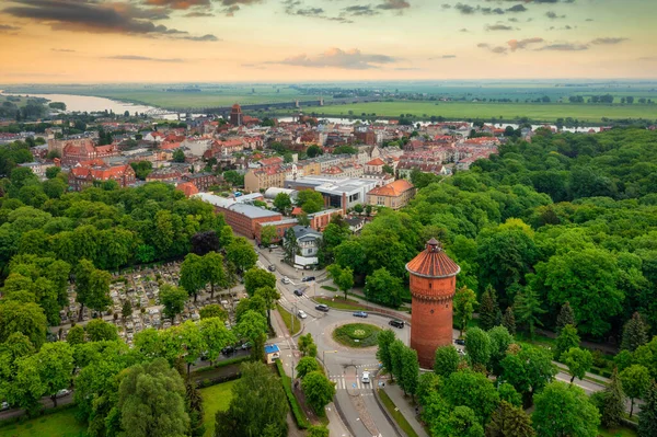 Beau Paysage Ville Tczew Bord Vistule Coucher Soleil Pologne — Photo