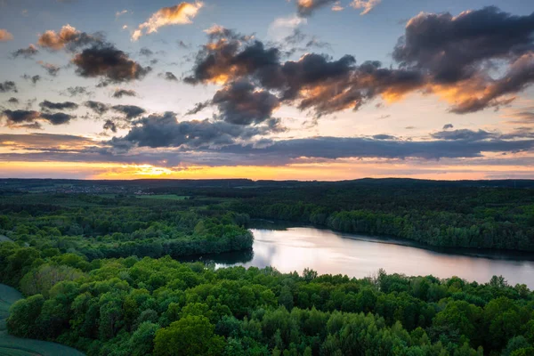 Pôr Sol Idílico Sobre Lago Polónia — Fotografia de Stock