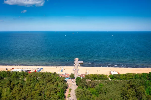 Seebrücke Brzezno Und Ostseestrand Sommer Danzig Polen — Stockfoto