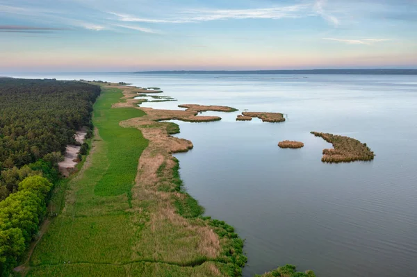 Aerial View Vistula Lagoon Vistula Spit Sunset Poland — ストック写真