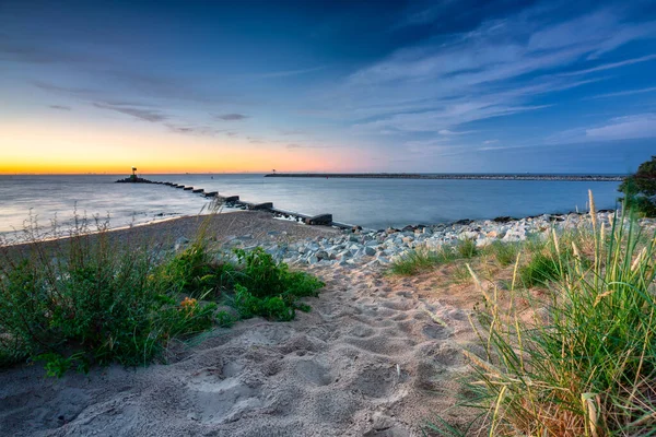 Zonsondergang Het Strand Aan Oostzee Gdansk Polen — Stockfoto