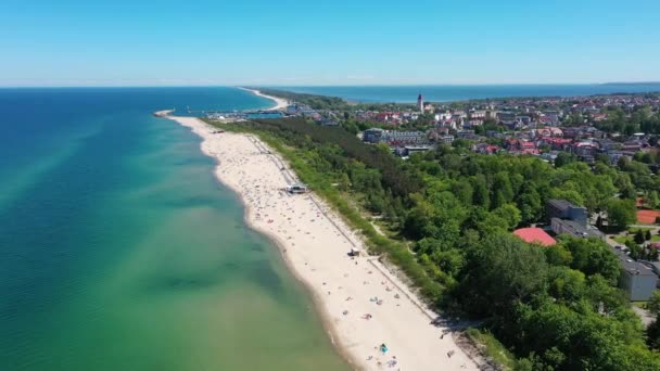 Krajobraz Lotniczy Plaży Władysławowie Nad Morzem Bałtyckim Latem Polska — Wideo stockowe