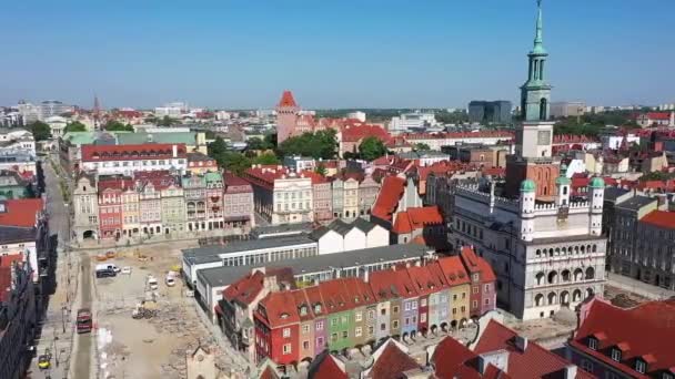 Piękna Architektura Rynku Głównego Poznaniu Latem Polska — Wideo stockowe