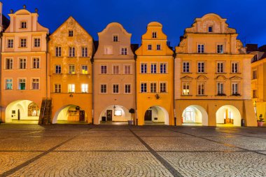 Beautiful architecture of the Town Hall Square in Jelenia Gora at dusk, Poland