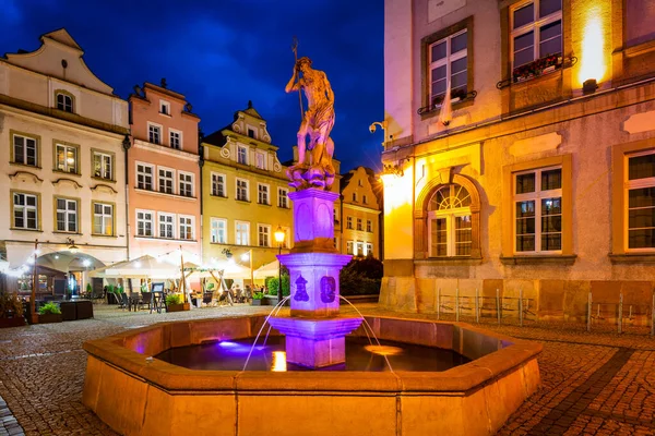 Fountain Neptune Old Town Jelenia Gora Night Poland — Foto de Stock
