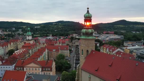 Beautiful Architecture Town Hall Square Jelenia Gora Sunset Poland — Vídeo de stock