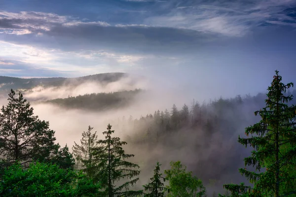 Morning Mists Karkonosze Mountains Poland — Zdjęcie stockowe