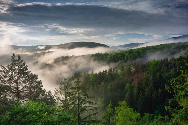 Morning Mists Karkonosze Mountains Poland — Foto Stock