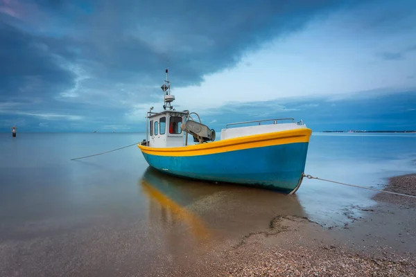 Beautiful Sunset Fishing Boats Beach Baltic Sea Sopot Poland — Zdjęcie stockowe