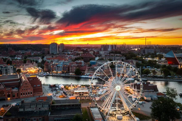 Ferris Wheel Gdansk Motlawa River Sunset Poland — ストック写真