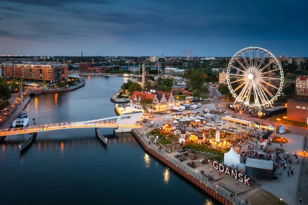 Ferris Wheel Gdansk Motlawa River Sunset Poland — стоковое фото