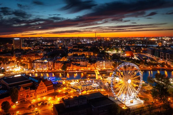 Ferris Wheel Gdansk Motlawa River Sunset Poland — Stockfoto