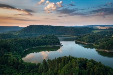 Beautiful Pilchowickie lake at sunset, Lower Silesia. Poland
