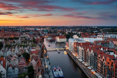 Beautiful Gdansk over the Motlawa river at sunset. Poland