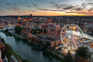 Beautiful Gdansk over the Motlawa river at sunset. Poland