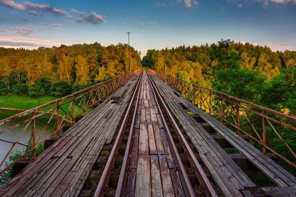 Old Steel Railway Bridge Lake Pilchowickie Poland Lower Silesia — Stok fotoğraf