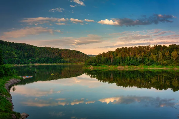 Гарне Озеро Пілчовицький Заході Сонця Нижня Сілезія Польща — стокове фото