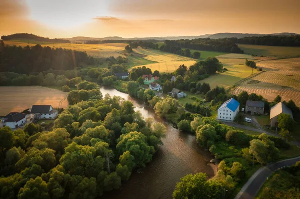 Historical Siedlecin Town Illuminated Setting Sun Bobr Valley Landscape Park — Stok fotoğraf