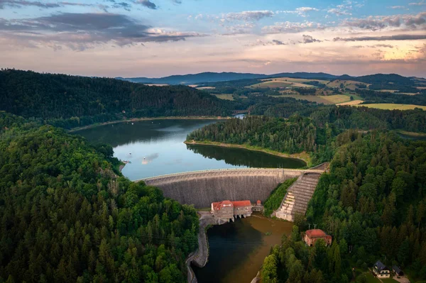 Beautiful Pilchowickie Lake Dam Sunset Lower Silesia Poland — Stok fotoğraf