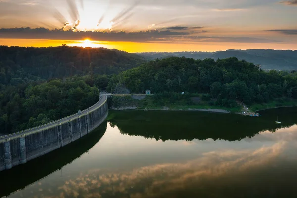 Beautiful Pilchowickie Lake Dam Sunset Lower Silesia Poland — Stok fotoğraf