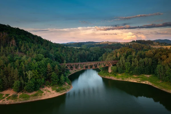 Old Steel Railway Bridge Lake Pilchowickie Poland Lower Silesia — Stockfoto
