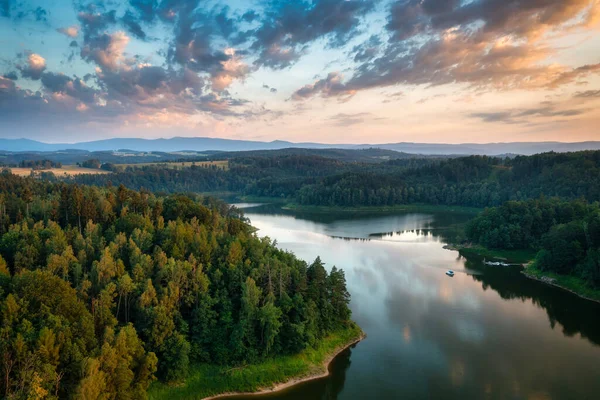 Beautiful Pilchowickie Lake Sunset Lower Silesia Poland — Foto de Stock