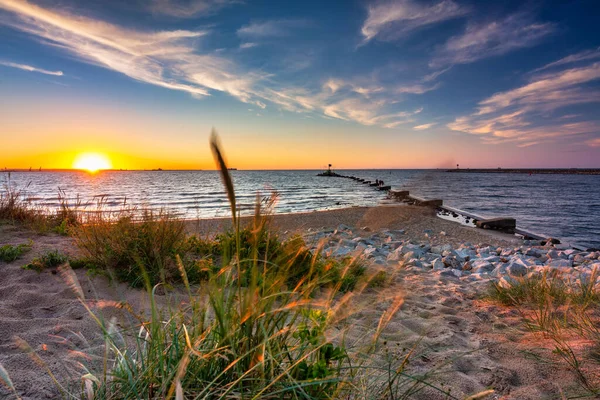 Sunset Beach Baltic Sea Gdansk Poland — 图库照片