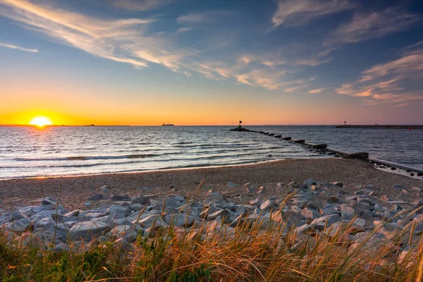 Sunset Beach Baltic Sea Gdansk Poland — Zdjęcie stockowe