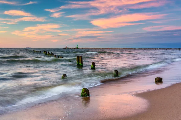 Sunset Beach Baltic Sea Gdansk Poland —  Fotos de Stock