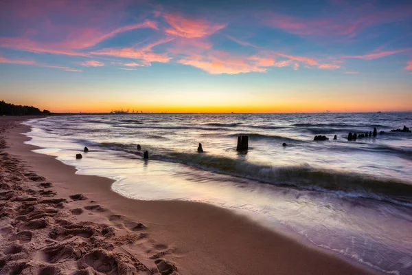 Sunset Beach Baltic Sea Gdansk Poland — Zdjęcie stockowe