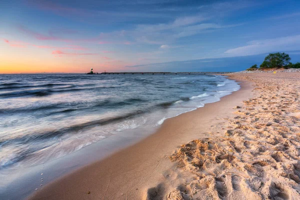 Sunset Beach Baltic Sea Gdansk Poland — Stock fotografie