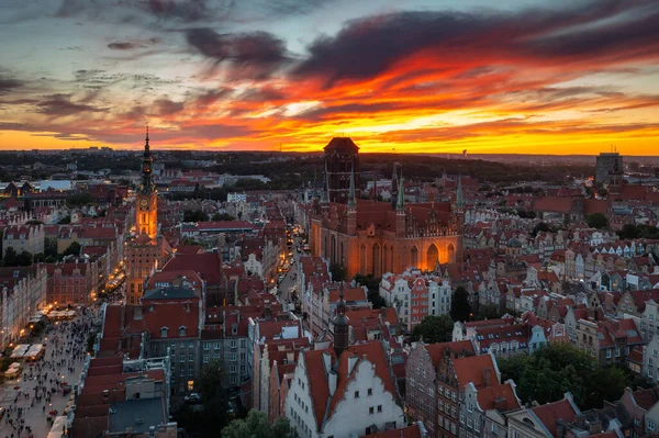 Piękna Architektura Głównego Miasta Gdańska Zachodzie Słońca Polska — Zdjęcie stockowe