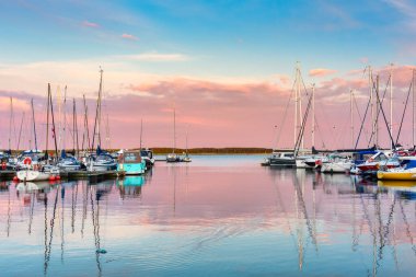 Gdansk, Poland - July 5, 2022: Beautiful scenery of the yacht marina by the Baltic Sea in Gdansk, Poland.