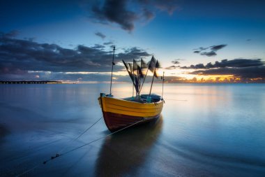 Beautiful sunrise on the beach of Baltic Sea in Sopot, Poland
