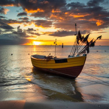 Beautiful sunrise on the beach of Baltic Sea in Sopot, Poland