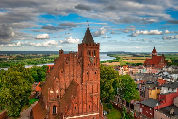 Aerial View Old Town Teutonic Castle Church Nowe Vistula River — 스톡 사진