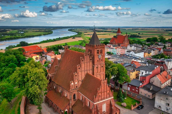 Aerial View Old Town Teutonic Castle Church Nowe Vistula River — Stockfoto