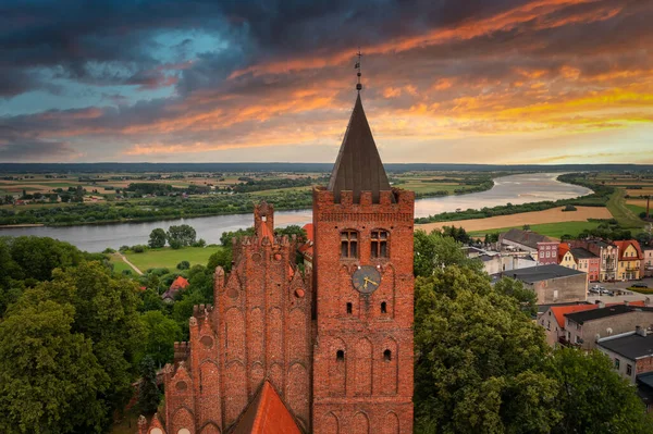 Aerial View Old Town Teutonic Castle Church Nowe Vistula River — Fotografia de Stock