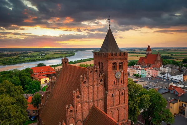 Aerial View Old Town Teutonic Castle Church Nowe Vistula River — Stock Photo, Image