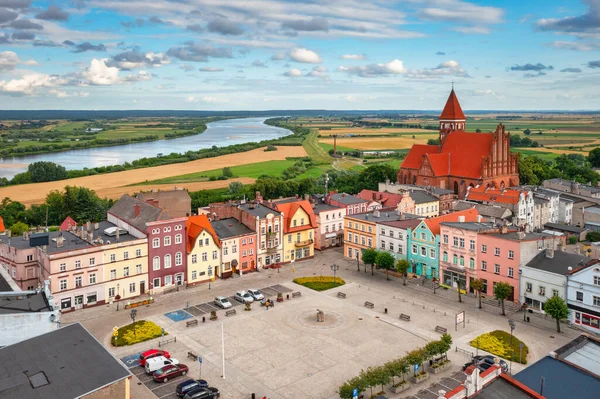 Aerial View Old Town Teutonic Castle Church Nowe Vistula River — Fotografia de Stock