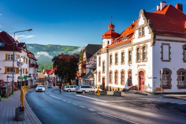Szklarska Poreba, Poland - June 30, 2022: Beautiful architecture of the Szklarska Poreba town in Karkonosze mountains, Giant Mountains. Poland